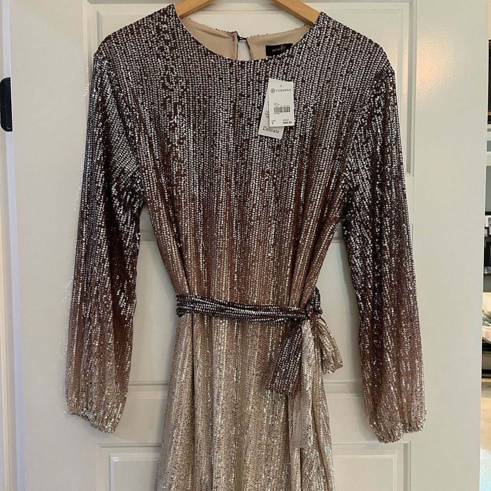 Versona Brown and Silver Long Sleeve Dress